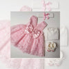 PPB Embroidered 4 Piece Pink Bow Frock Set 9843