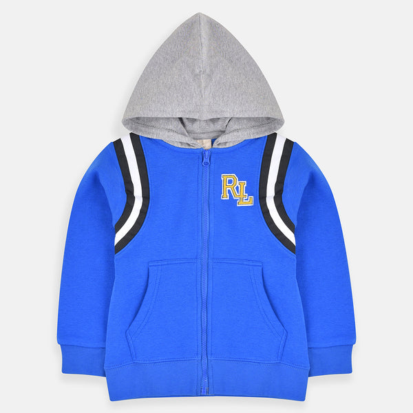 B.X R.L Embroidered Sleeves Style Royal Blue Zipper Hoodie 3436