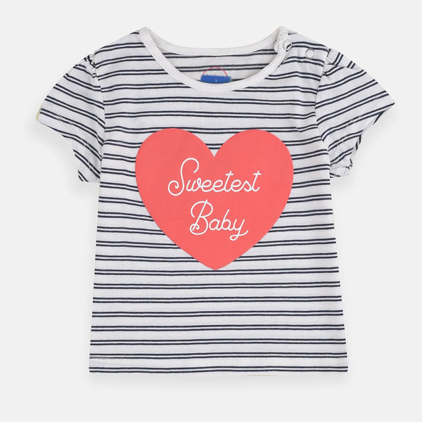Bab Clb Sweetest Heart Blue & White Stripe Tshirt 3743