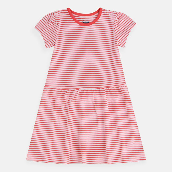 Bab Clb Corel & White Stripe Frock 3886