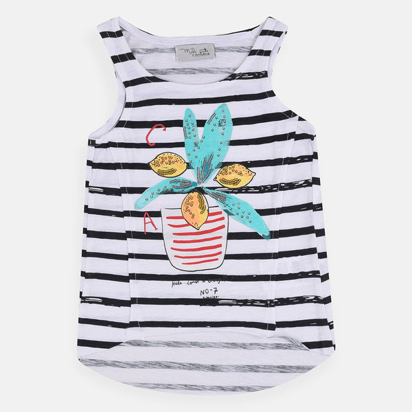 SS Sequence Lemon Jar Black Stripe Rough Bottom Sleeveless Top 4059