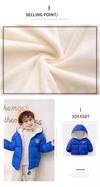 Duyi Bear Print Fleece Inner Royal Blue Puffer Jacket 7632