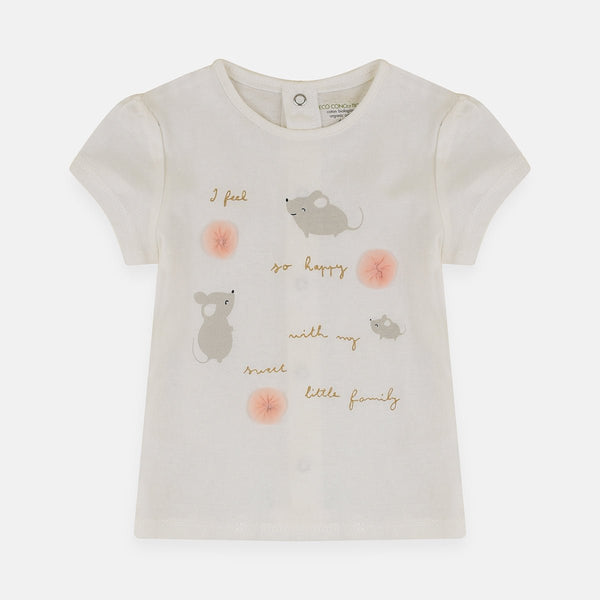 KB Mice Family Applic Flower White Tshirt 4105