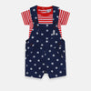QLT Star Print Navy Blue Dungaree With Red Stripe Tshirt 4172