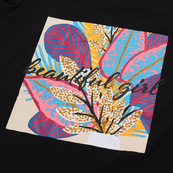 FRND INC Beautiful Girl Printed Black Top 4782