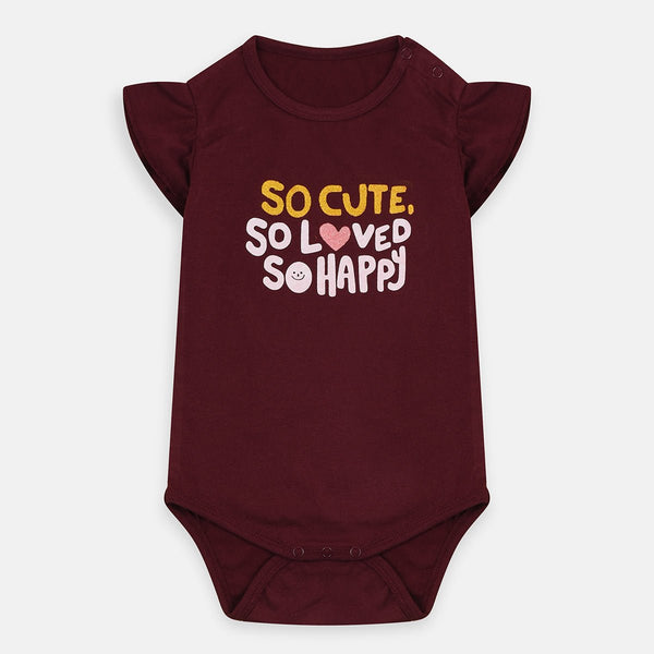 B.X Glitter So Cute Happy Maroon Body Suit 4678