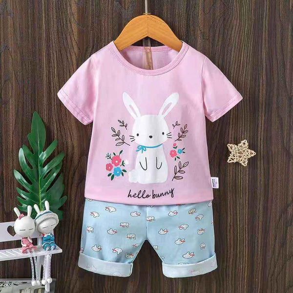 JI Hellow Bunny Flowers Pink 2 Piece Long Nikkar Set 4501