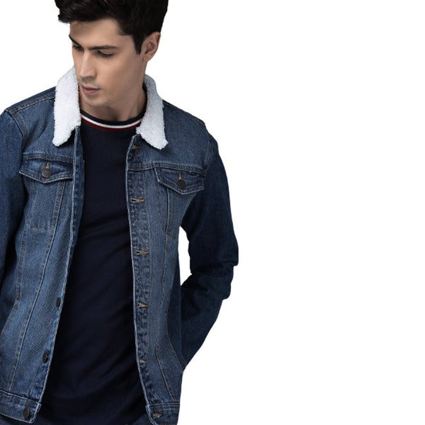 ZA Full Furr Dark Blue  Denim Jacket 8028