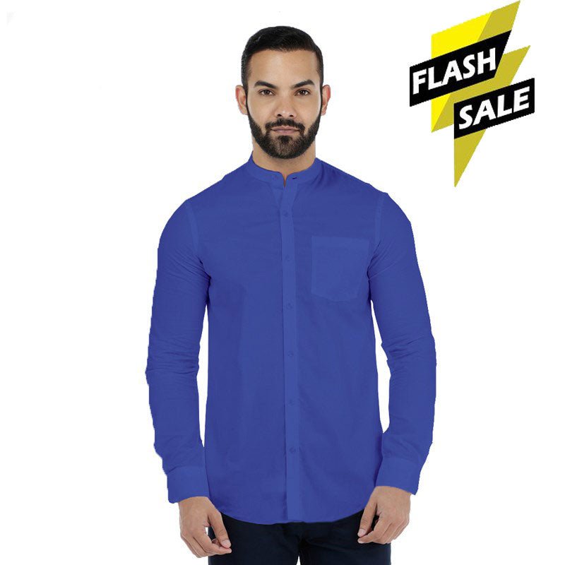 SPL Basics Mandarin Collar Linen Casual Shirt Royal Blue 423