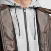 ZR Brown Contrasting Faux Leather Hoodie Jacket