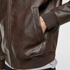 ZR Brown Contrasting Faux Leather Hoodie Jacket