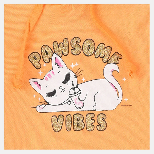 B.X Paw Some Vibes Kitty Print Royal Orange Hoodie 8332