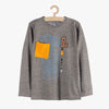 LS Contrast Pocket OK Melange Grey Full Sleeves T-Shirt 8370