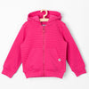 51015 Heart Badge Quilted Shocking Pink Zipper Hoodie 8452