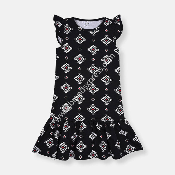 OS White Pattern Black Frock 8778