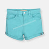 ZY Folded Bottom Turquoise Girls Cotton Shorts 8788