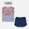 QLT Love You Stripe Top With Contrast Shorts & Head Band 3 Piece Set 8792