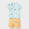 CA Printed Beech Aqua Blue T-Shirt & Shorts Set 8802