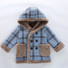 RXKZ 6 Buttons Fur Pockets Check Blue Inside Fur Warm Coat 10530