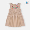 IMPI Printed Flower Frill Beige Cotton Frock 8958