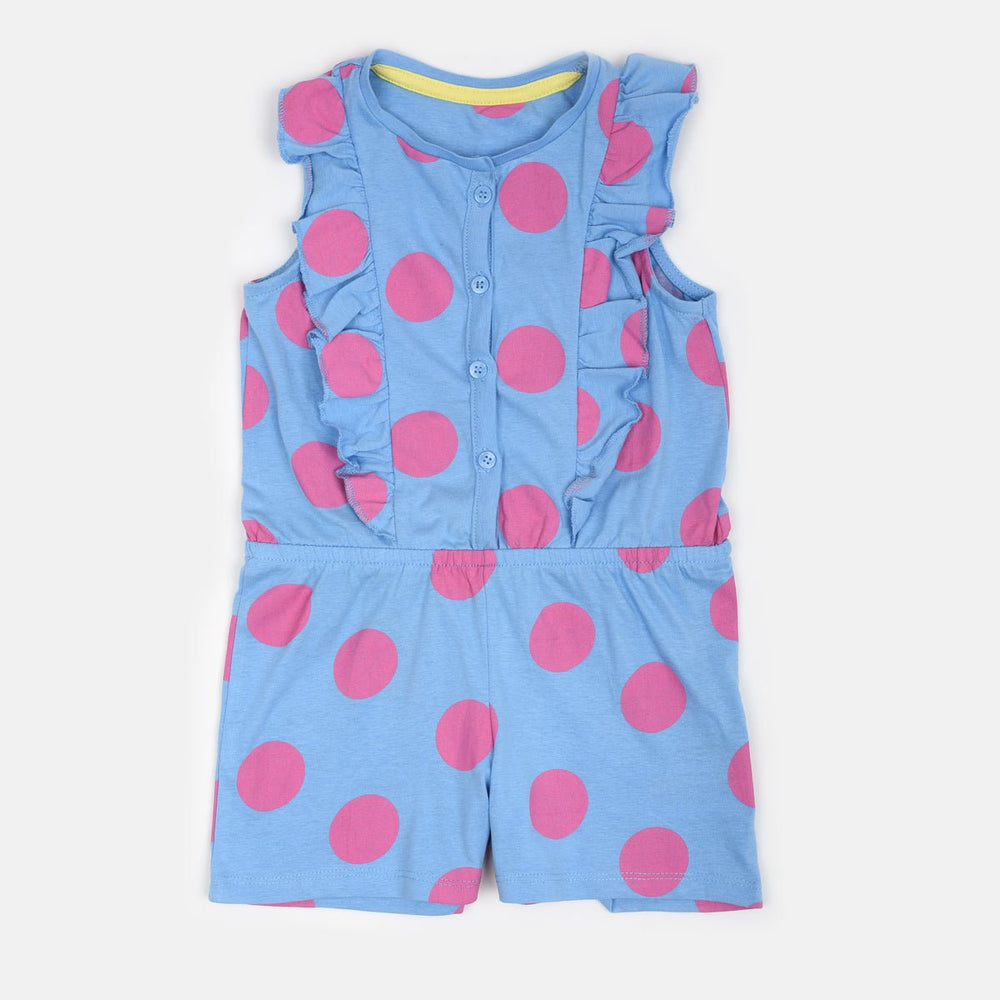 MC Front Button Style Doted Cerulean Blue Jump Suit 9148