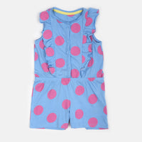 MC Front Button Style Doted Cerulean Blue Jump Suit 9148