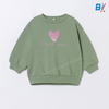 SFR Glitter Heart Down Shoulder Apple Green Short Fleece Sweatshirt 9931