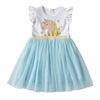 VKT Glitter Unicorn Shinning Blue Bottom White Frock 6020