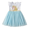 VKT Glitter Unicorn Shinning Blue Bottom White Frock 8729