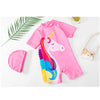 Multi Unicorn High Elastic Rose Pink Swimsuit With Cap 9723