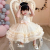 CN Front Bow Flare Bottom Cream Fancy Frock 10726