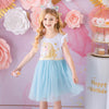 VKT Glitter Unicorn Shinning Blue Bottom White Frock 6020