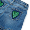 OM Front Style Sequin Hearts Denim Blue Girls Short 10789
