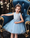 XB Top Embroidered Aplic Flowers Light Blue Fairy Frock 9248