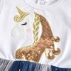 VKT Embroidered Gold Unicorn Galaxy Frills Frock 8726