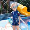 Super Heroes Navy Blue Jump Swimsuit with Cap 9731