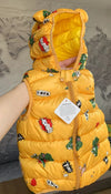 SBY TRex Dino Print Sleeveless Hooded Yellow Puffer Jacket 7667