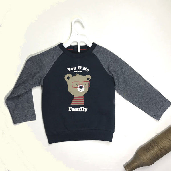 CA We are Family Bear Print Raglan Sleeves Blue Sweatshirt 9776
