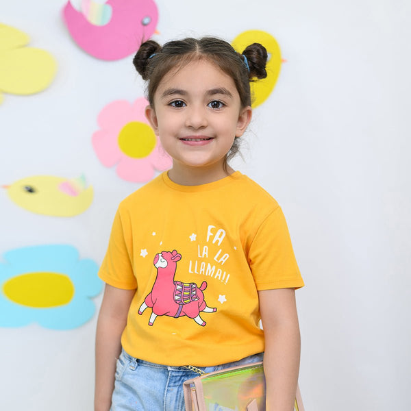 B.X Pink Llama Print Yellow Tshirt 4824