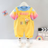 CN Bear Badge Multi Stripes T-Shirt With Mustard Dungaree 2 Piece Set 10821