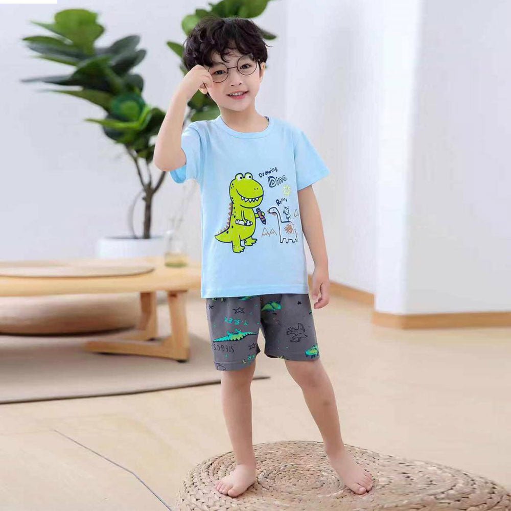 YK Drawing Dino Light Blue 2 Piece Shorts Set 4504
