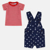 QLT Star Print Navy Blue Dungaree With Red Stripe Tshirt 4172