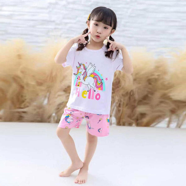 YK Hello Multi Color Unicorn Lavender White 2 Piece Shorts Set 4516