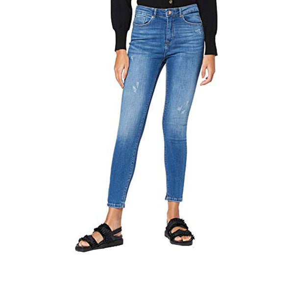 OLY Paola Diamond Button Mid Blue Ribbed Skinny Fit Denim 3412