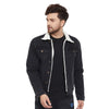 ZA Full Furr Plain Grayish Black  Denim Jacket 8027