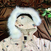 LSN Fruits Print Shimmering Cream Fur Corner Hoodie Puffer Jacket 9807
