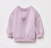 SFR Gliter Heart Down Shoulder Lavender Short Fleece Sweartshirt 9937