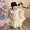 CN Front Bow Flare Bottom Cream Fancy Frock 10726