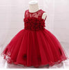 PP Floral Bokeh Front Red Fancy Frock 11013
