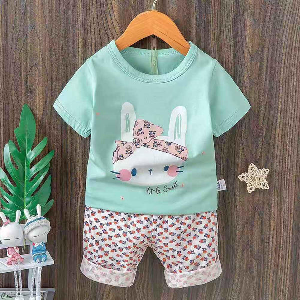JI Little Sweat Bunny Soft Green 2 Piece Long Nikkar Set 4546